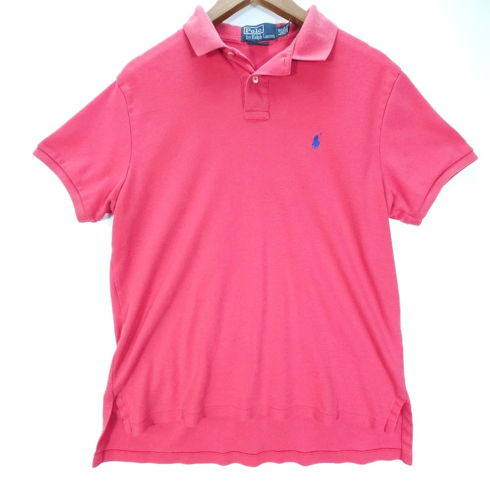 Y2K Polo Ralph Lauren Mens L Pink Short Sleeve Custom Fit Pony Logo Shirt